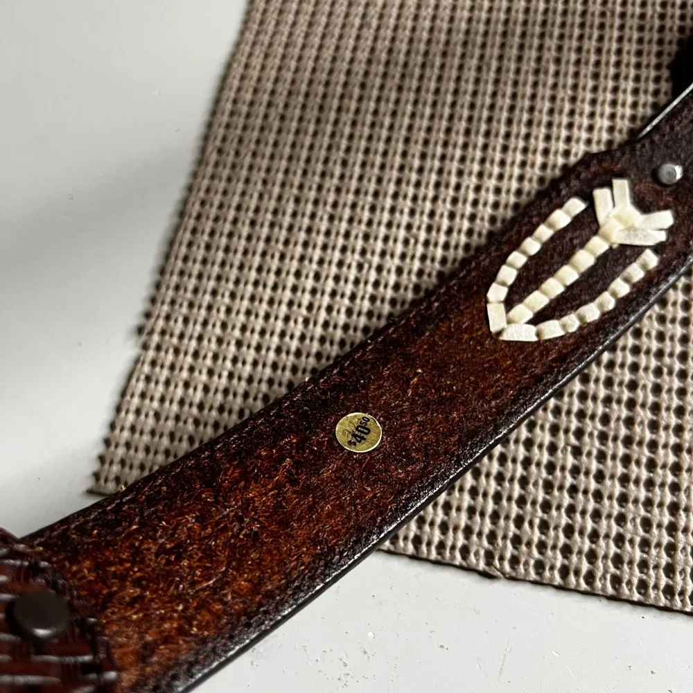 RIBCO USA Mens Brown Leather Basketweave Belt White Whipstitch Western 36